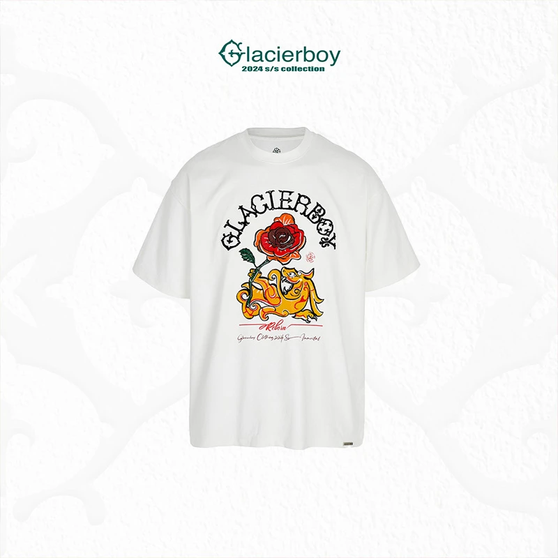 【官方正品】GLACIERBOY 龙缠洛阳红立体牙刷绣短袖T恤