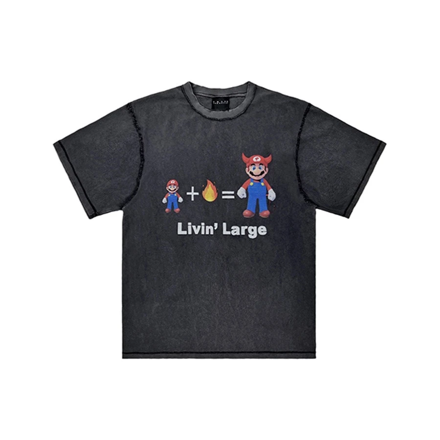 【官方正品】False perception小恶魔马里奥做旧卡通动漫趣味短袖