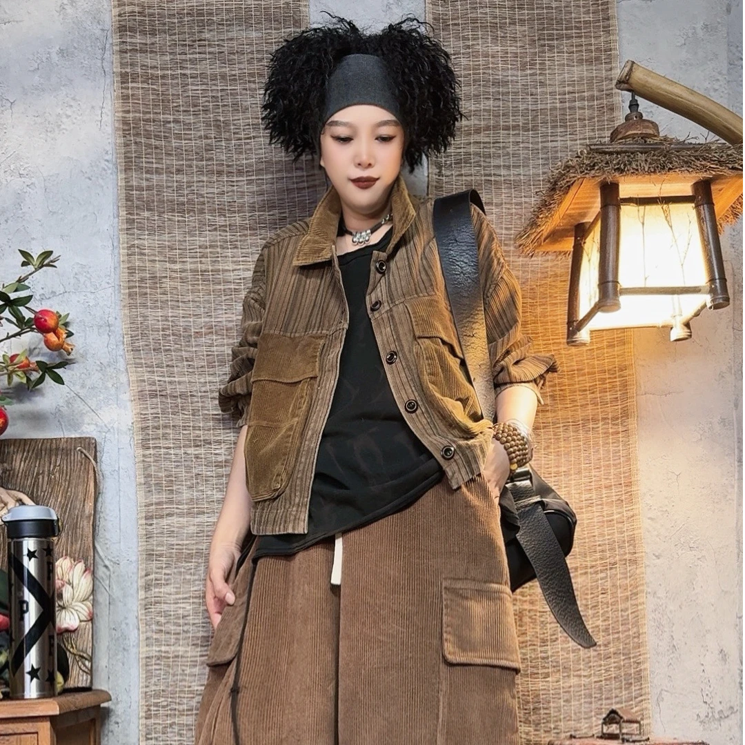 2271款秋季宽松休闲百搭水洗做旧灯芯笼短外套【胸围140衣长56】