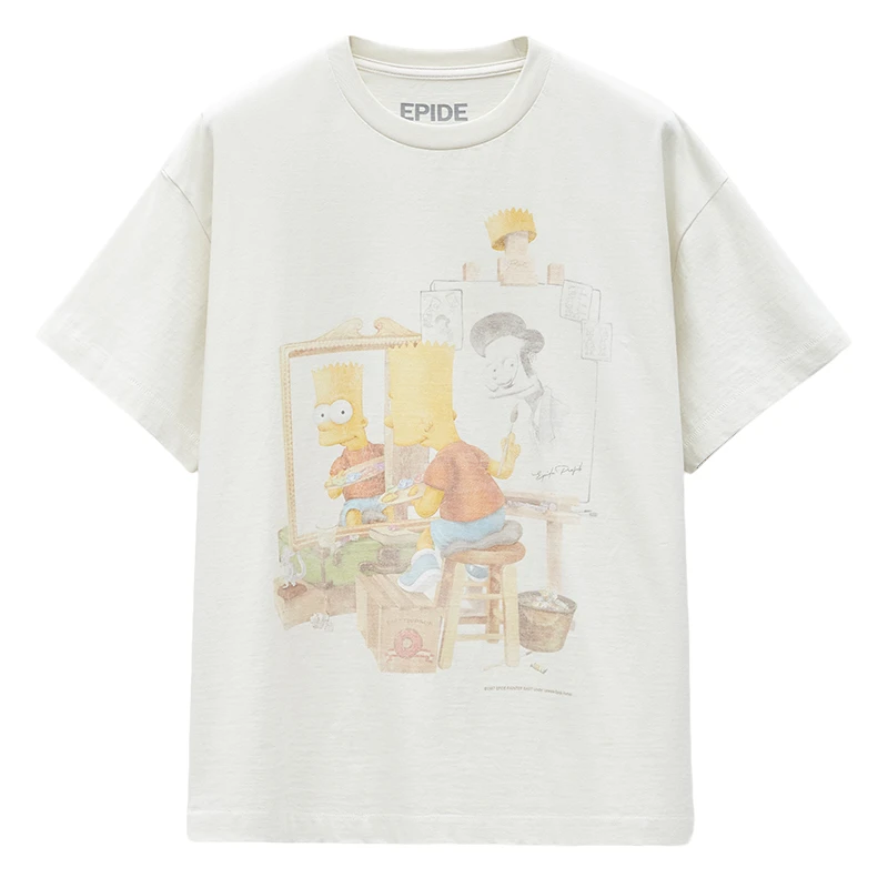 官方直营Epide Prefab水洗做旧复古得体辛普森画家印花T恤短袖TEE