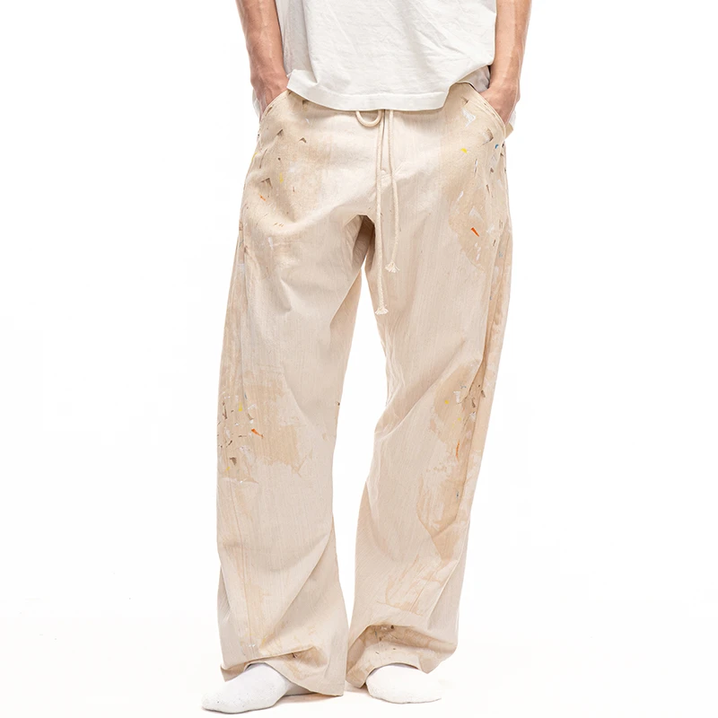 官方直营EpidePrefab弯刀茧型扭缝手绘手工泼墨做旧直筒弯刀裤