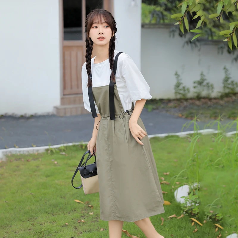 初中学生春夏季背带裙套装少女大童高中女生夏装连衣裙长款两件套