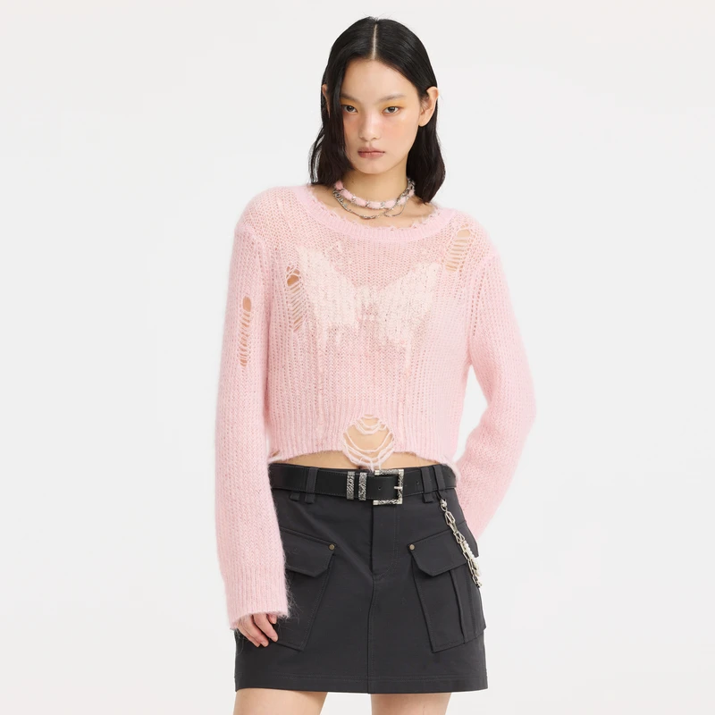 REVAN芮范软糯肌理感樱花粉毛衫RL10601189