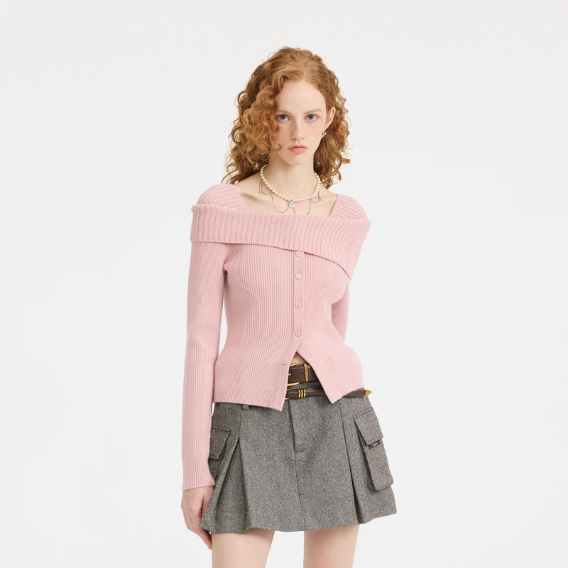 REVAN芮范冬季新品质感一字肩假两件毛衫RM90601353