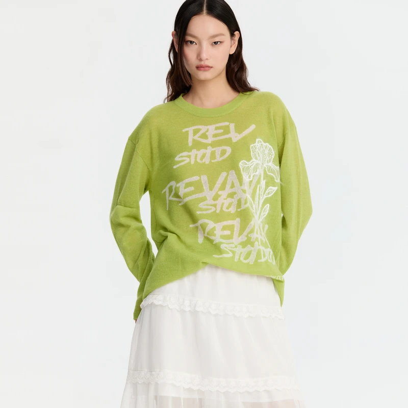 REVAN芮范冬季新品松弛感绣花薄纱毛衣RM90601274