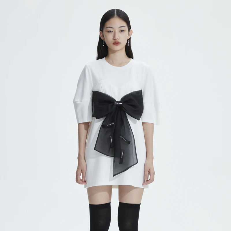 REVAN芮范2023春季新品设计师款俏皮减龄蝴蝶结连衣裙RN11101168