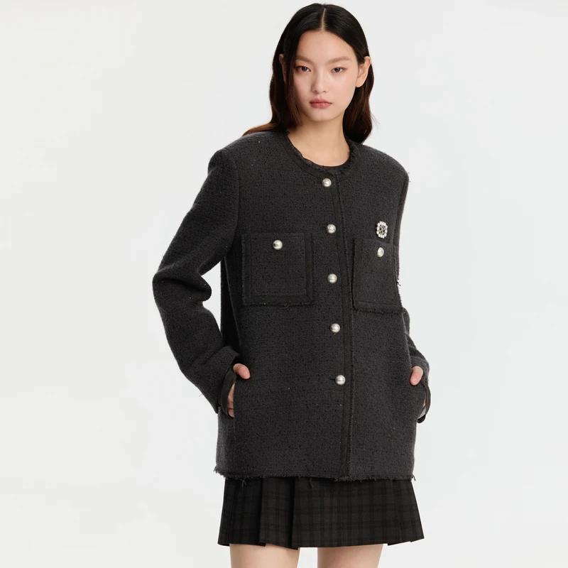 REVAN芮范冬季新品狩猎风口袋粗花呢外套RM90110025