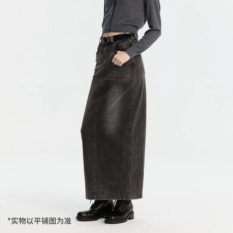 REVAN芮范冬季质感腰带水洗牛仔裙RM91507293