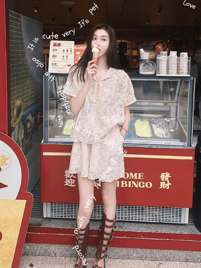 法式气质高级感套装2024夏季复古镂空衬衫女休闲蕾丝短裤两件套