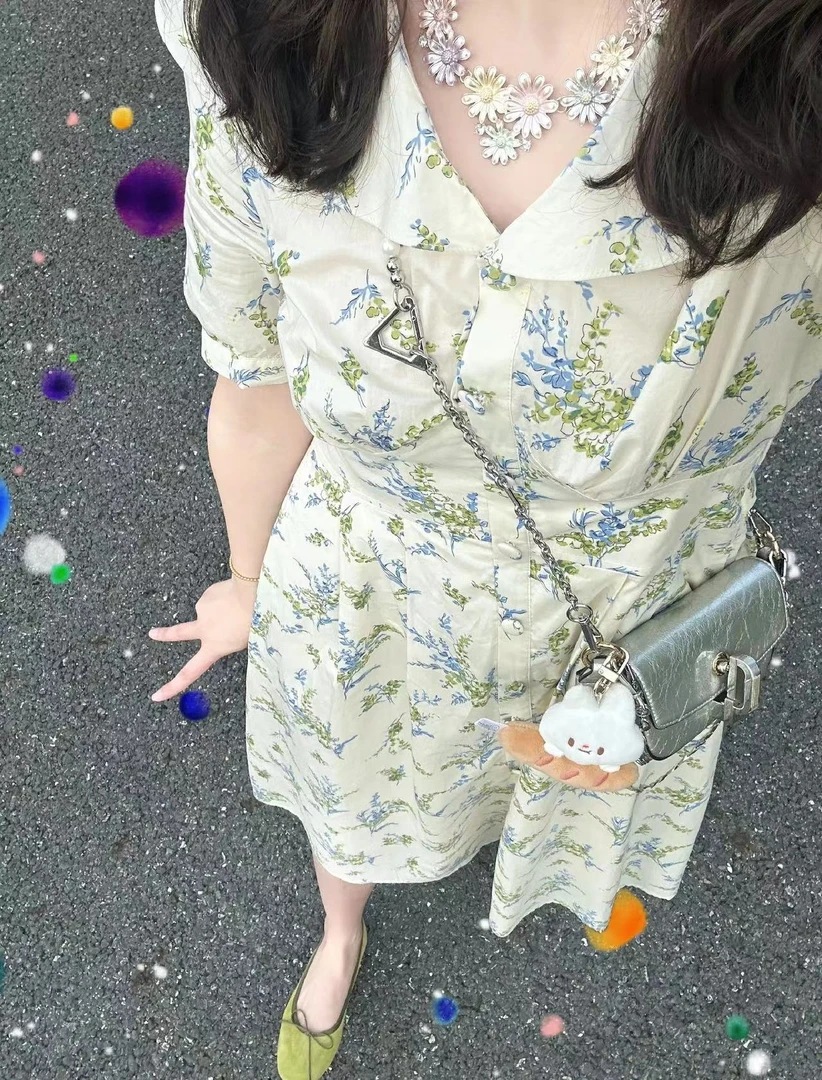 茶歇法式气质高级感女神范碎花裙小个子温柔甜美初恋连衣裙女夏装
