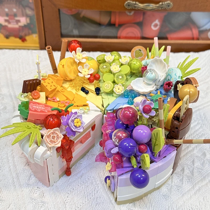 ins风生日小蛋糕颗粒积木益智拼装玩具网红男女生日礼物立体拼图