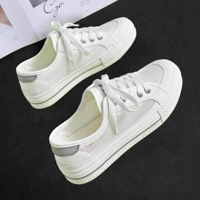 人本【春夏女款】透气网面百搭休闲板鞋韩版薄款镂空小白鞋平底女