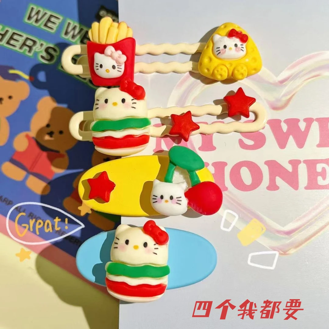 复古少女心可爱helloKitty汉堡薯条零食孩子气甜蜜蜜超萌无痕发夹