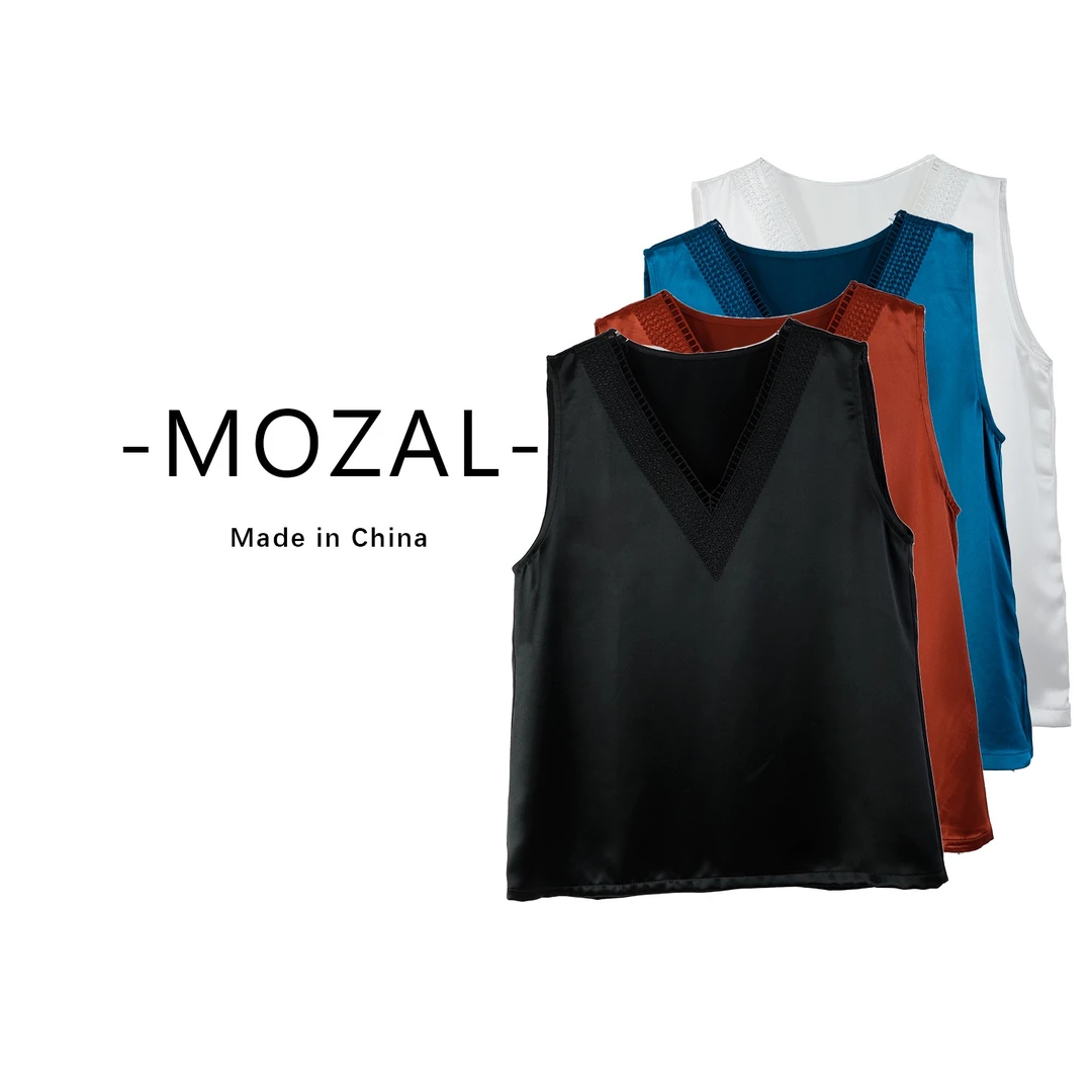 陌妆品牌新款纯色V领性感拼接吊带小背心41379