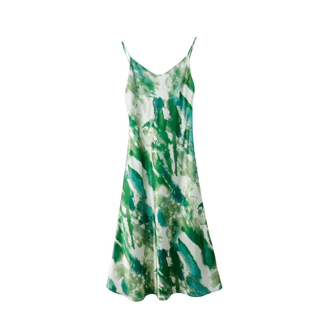 品牌新款V领肌理感褶皱垂感长款吊带裙41382