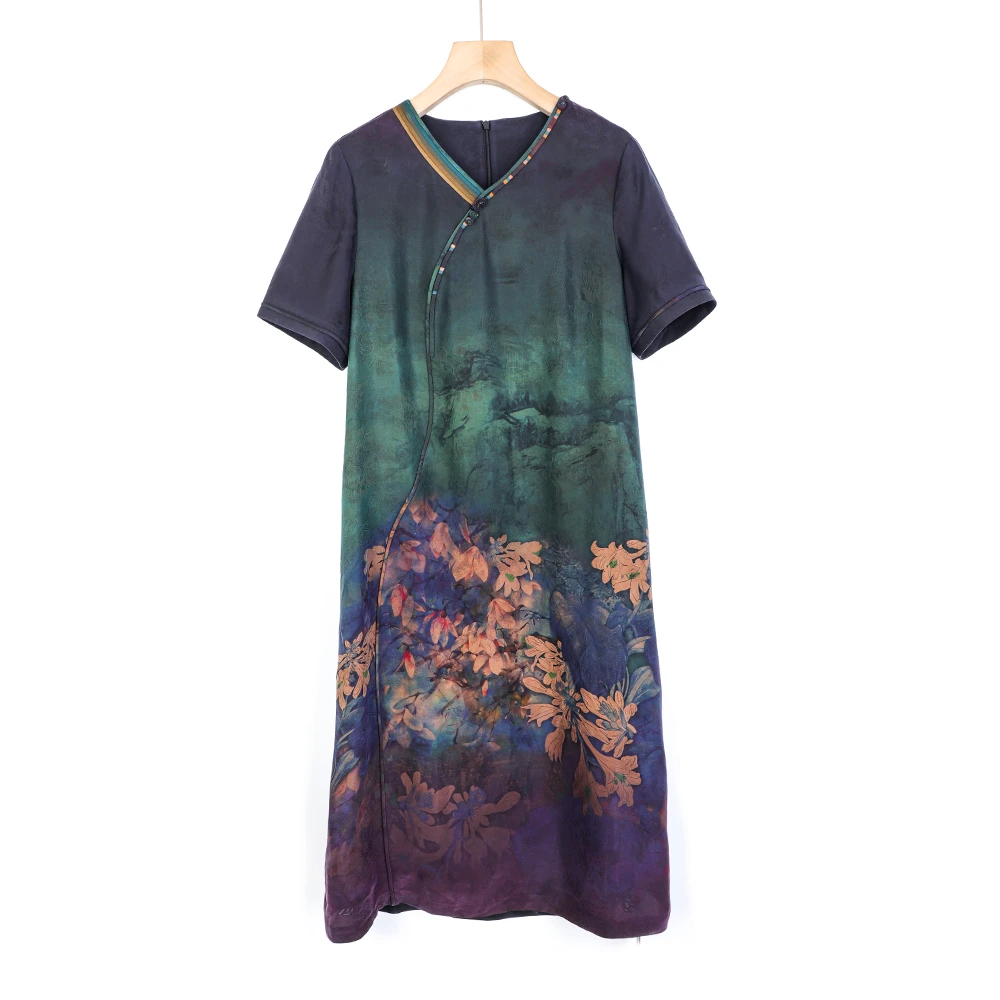 陌妆品牌时尚潮流女装夏装30到40高端V领短袖裙子23221