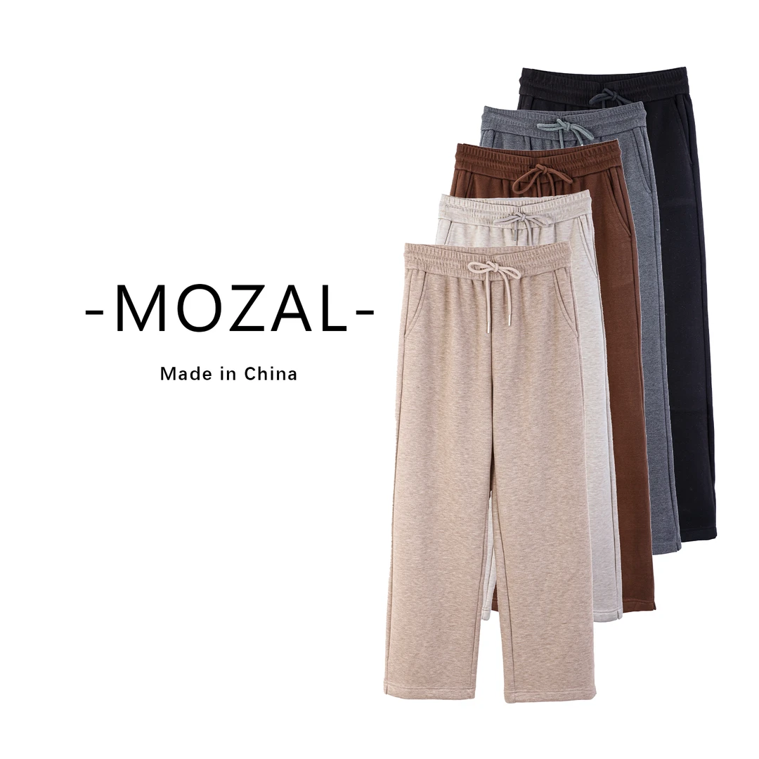 陌妆品牌新款纯色松紧腰系带宽松直筒休闲裤33712