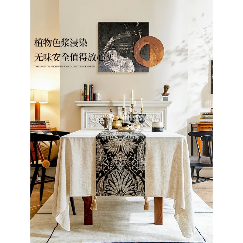 蜡笔派林中鹿桌旗法式黑色高级流苏轻奢简约茶几茶席斗柜盖布