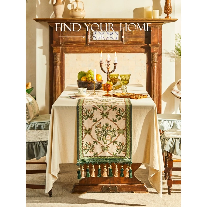 蜡笔派莫莉桌旗美式复古桌旗高级感轻奢茶旗茶席斗柜电视柜盖布