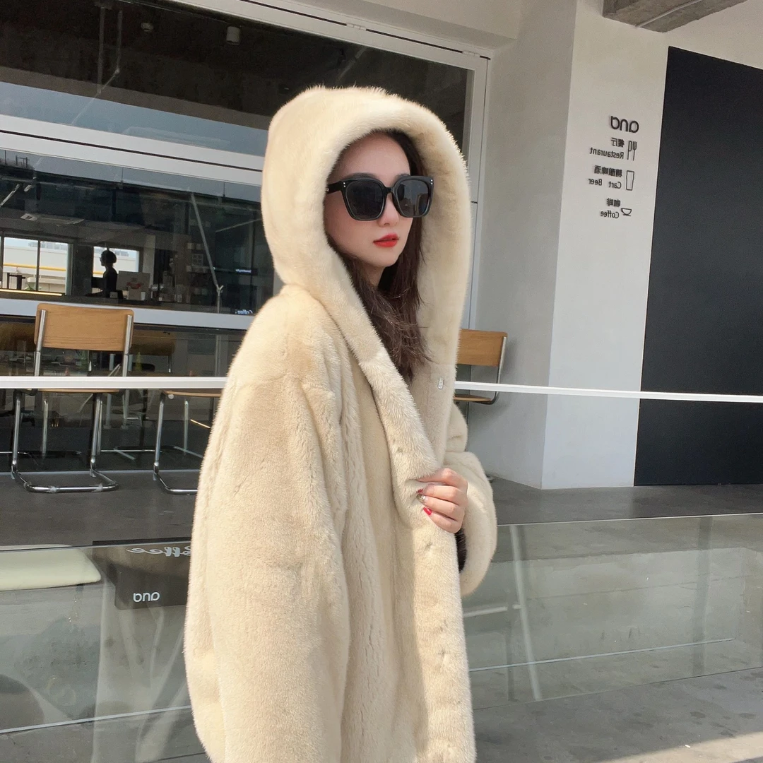 【丸子】2024新款进口整貂天鹅绒貂皮大衣水貂连帽外套24010