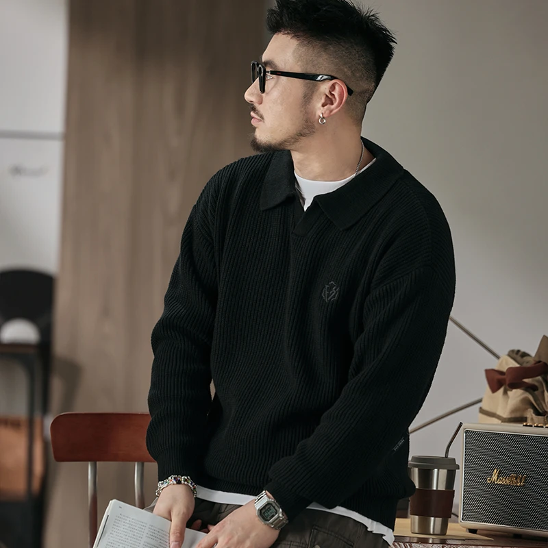 休闲针织衫复古宽松圆领日系秋冬潮流毛衣百搭长袖