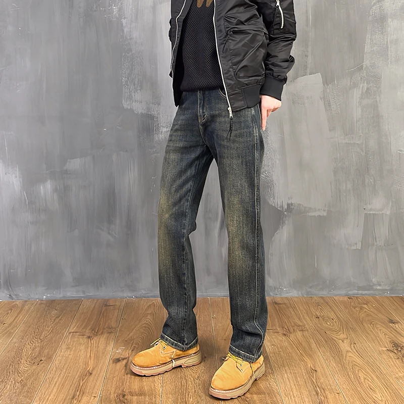 春秋新款水洗弹力牛仔裤经典美式宽松直筒休闲潮流复古时尚牛仔