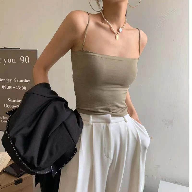 韩版一体杯吊带内搭薄款外穿纯色工字背心夏季吊带背心女修身百搭