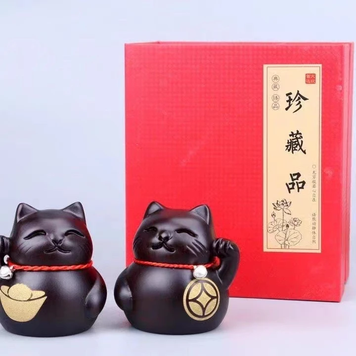 茶具可爱创意手工黑檀木招财猫（7*7*8）