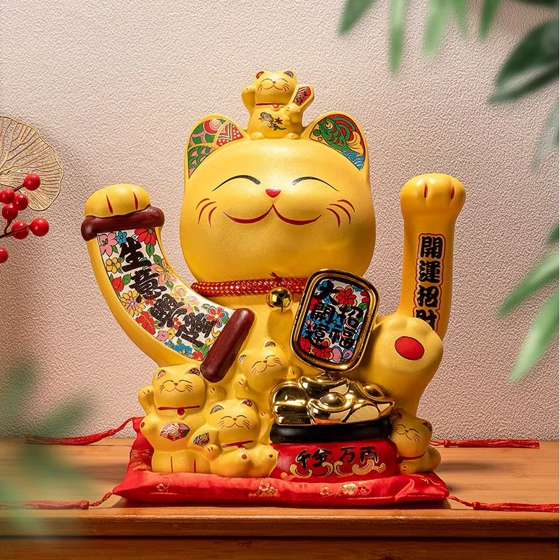 创意陶瓷自动摇手存钱招财猫发财摆件电视柜玄关家居装饰开业礼物