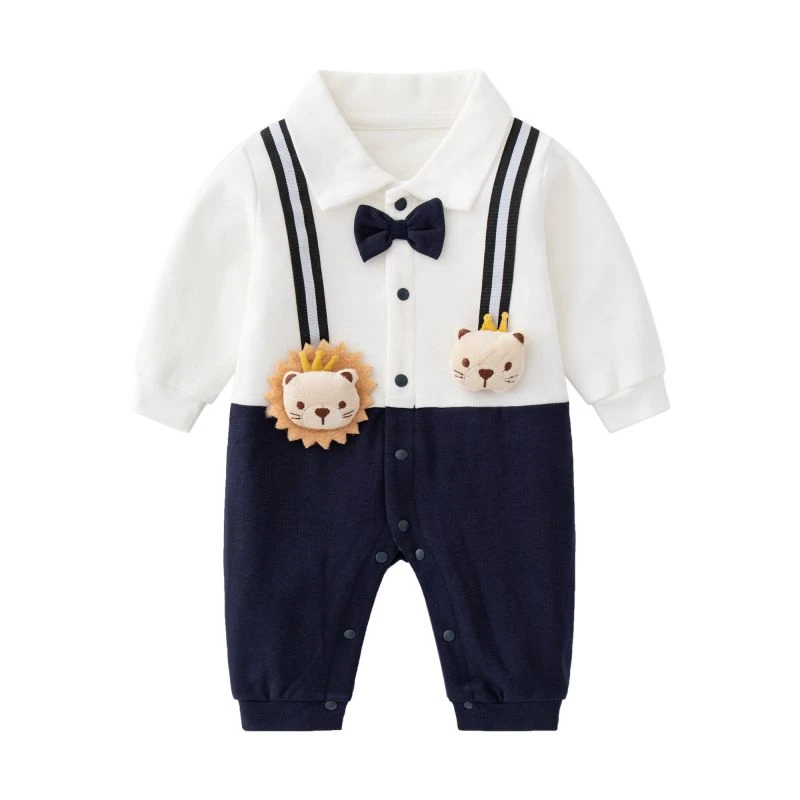 婴儿秋冬连体衣外出服绅士加绒抓周岁礼服男孩宝宝女超萌洋气爬服