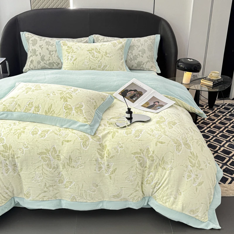 A类全消光牛奶绒四件套加厚6D立体雕花绒防静电床上用品被套冬季4
