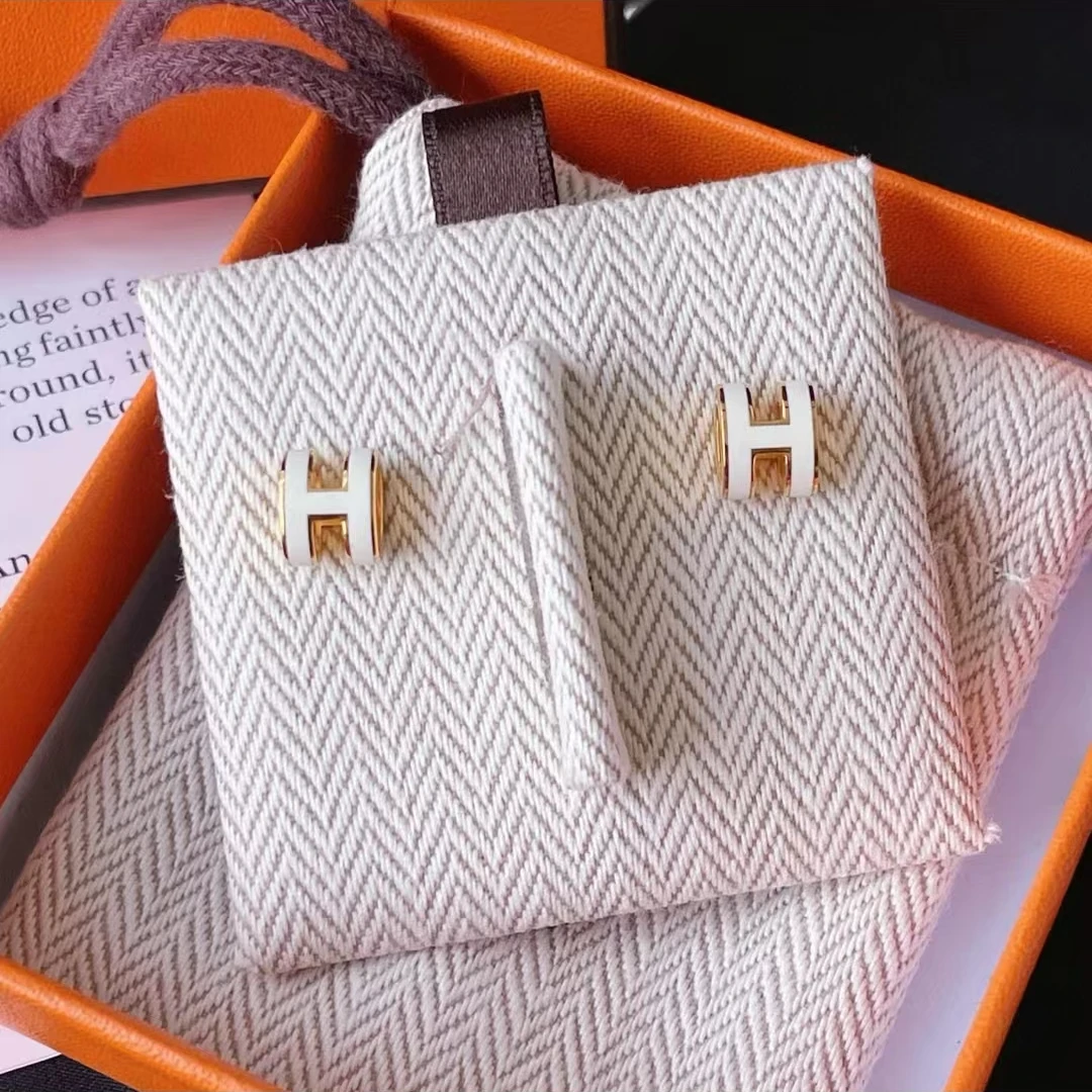 未使用 Hermes/爱马仕 爱马仕耳钉 奶油白玫瑰金色