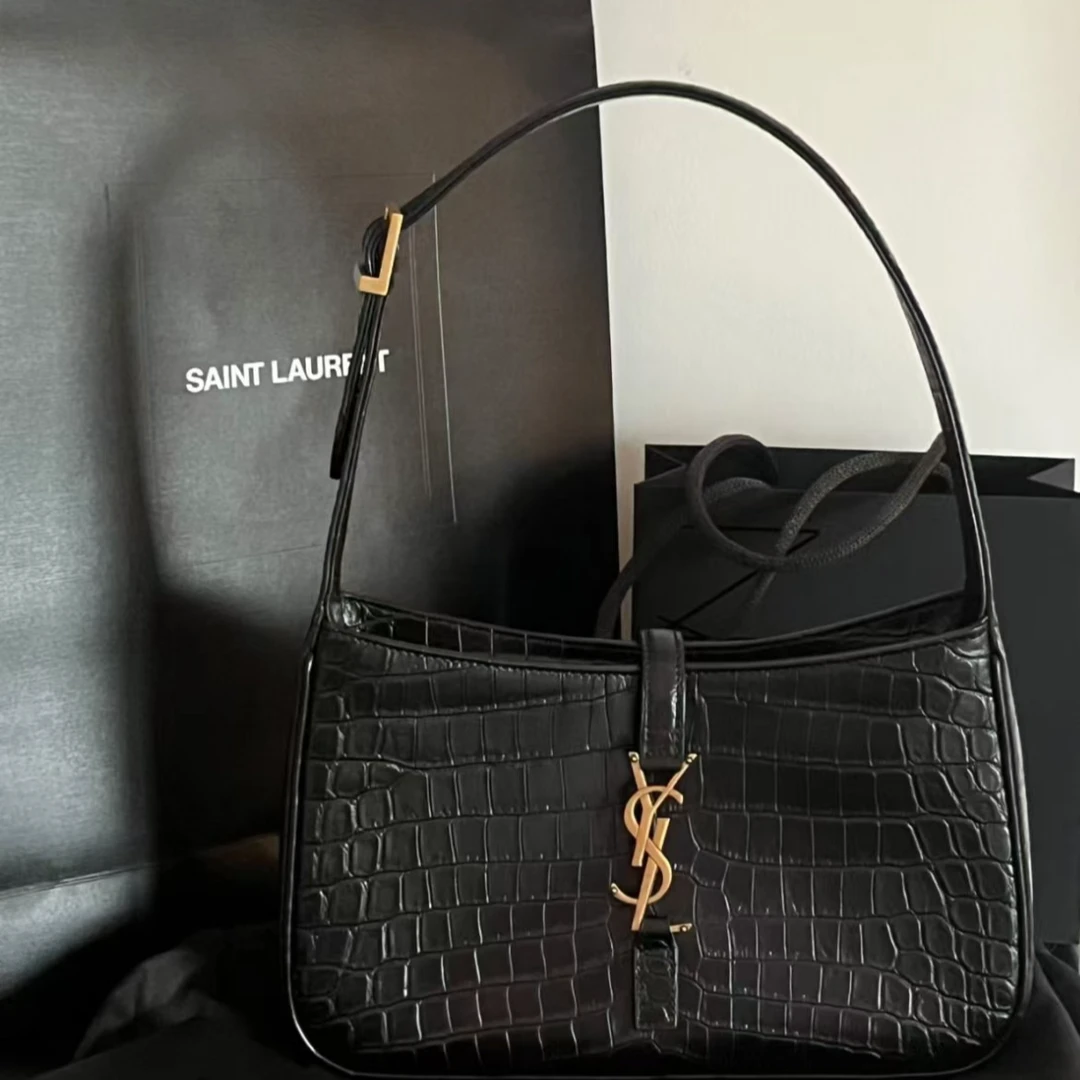 99新 YSL/圣罗兰 圣罗兰Hobo/鳄压纹黑金腋下包/(包包