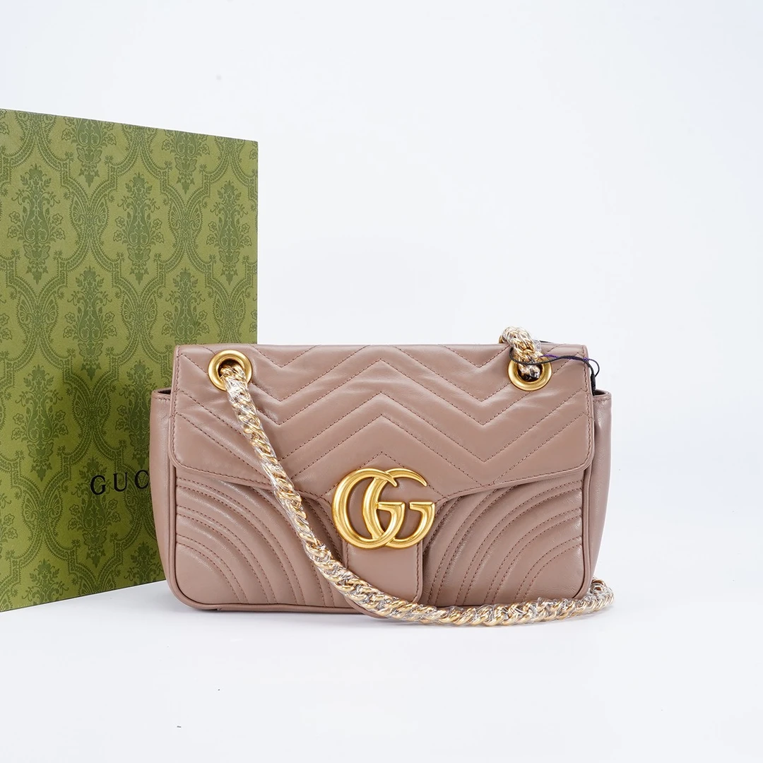 99新 GUCCI/古驰 马蒙中号奶茶色/单肩包/斜跨包（包包）