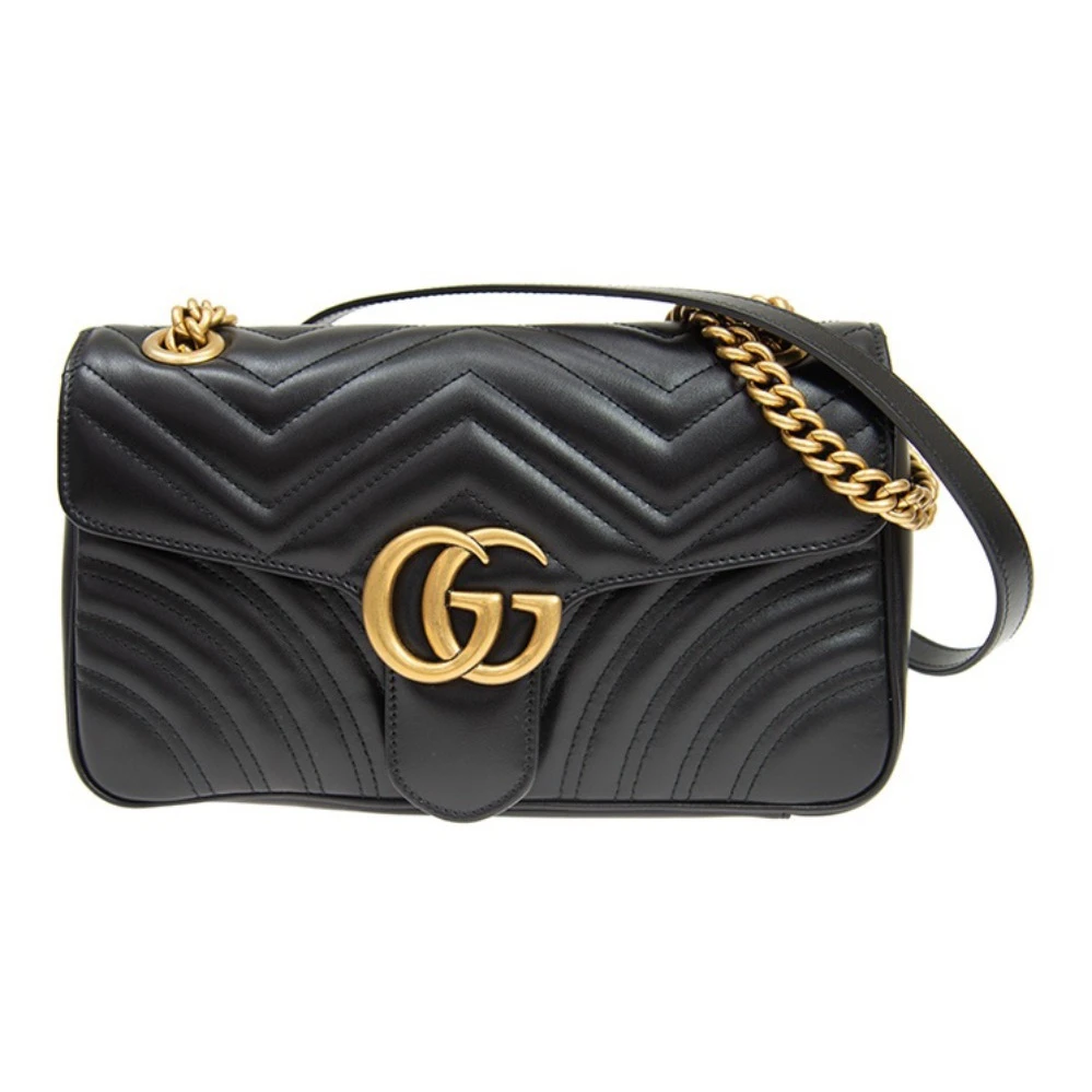99新 GUCCI/古驰 中号马蒙黑单肩包/黑色/（包包）