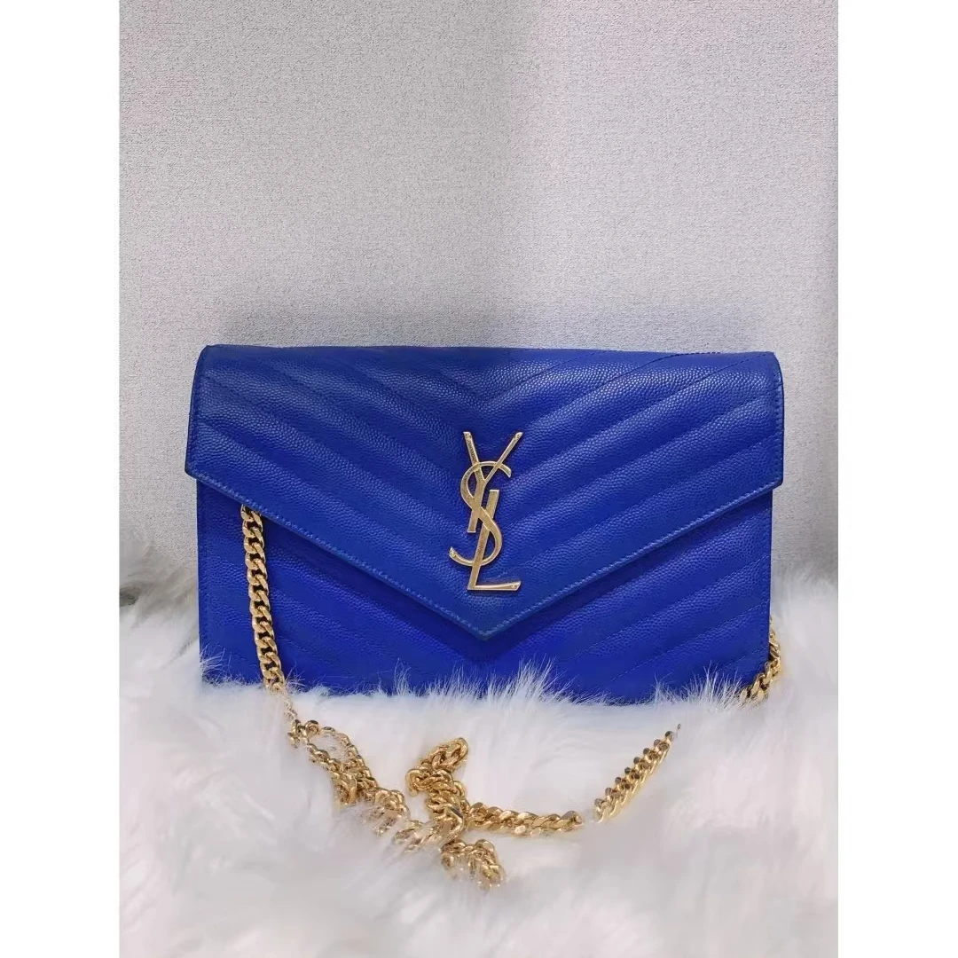 99新 YSL/圣罗兰 海军蓝金信封小号/单肩斜跨包/（包包）