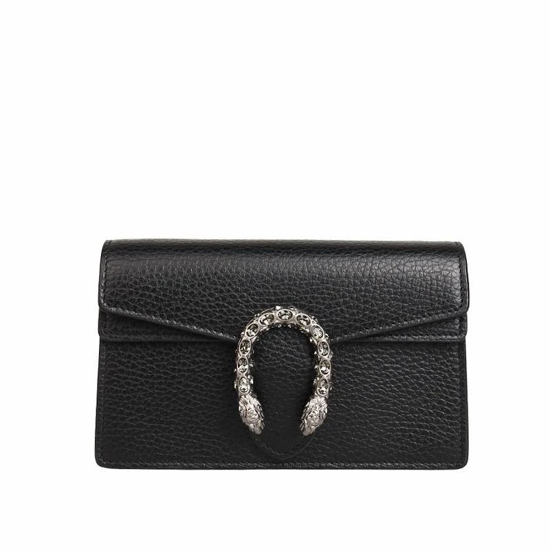 99新 GUCCI/古驰 黑色皮质酒神迷你女士单肩斜挎包（包包）