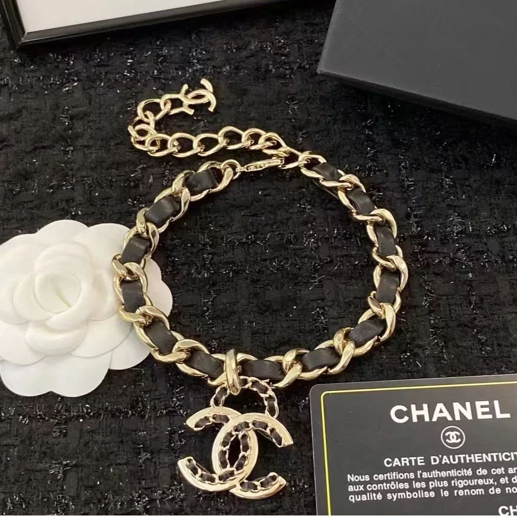 全新未使用 Chanel/香奈儿 皮穿双C项链/火火