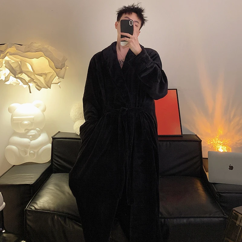 法兰绒情侣睡袍秋冬男女珊瑚绒浴袍家居服加厚睡衣长款浴衣秋冬季