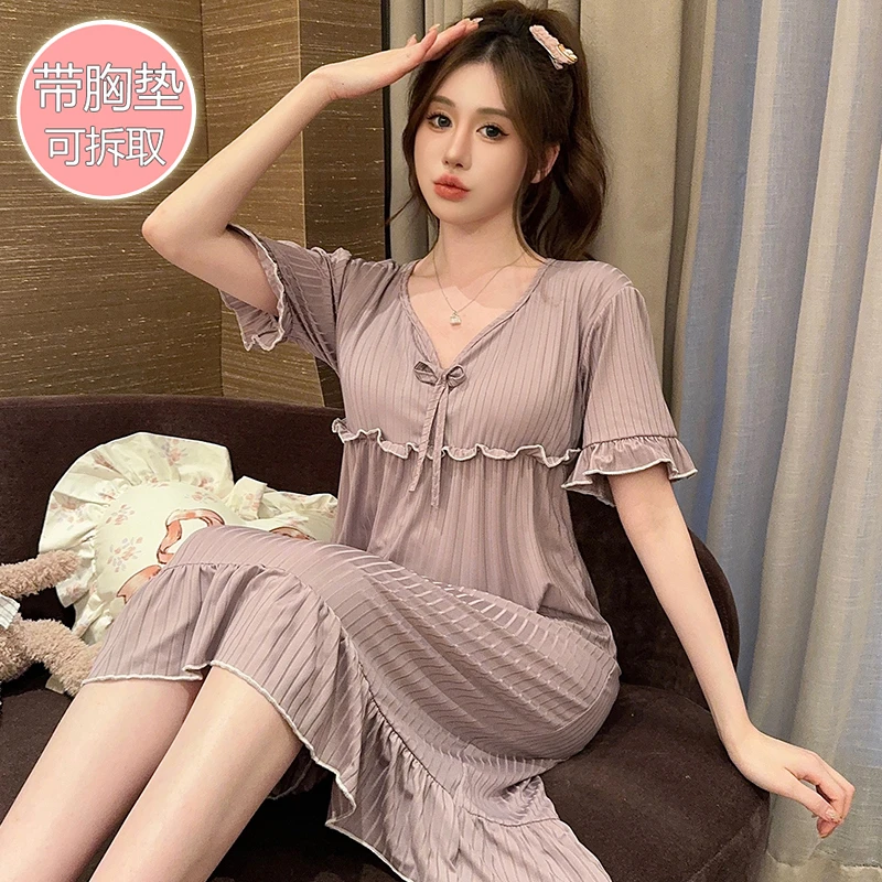 夏季新款睡裙女士甜美公主风花边短袖胖妹妹大码200斤可穿家居服