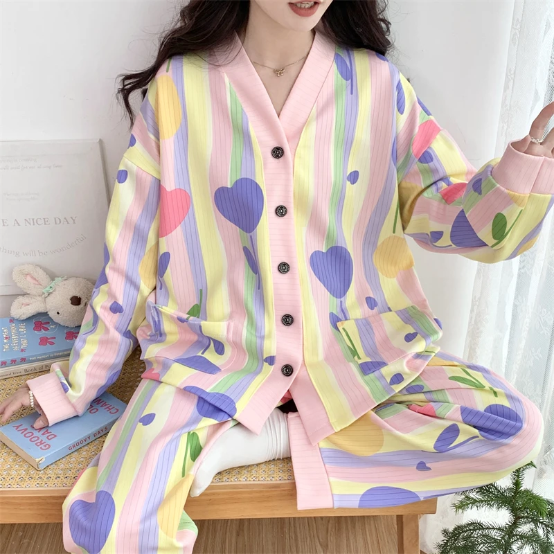 2024新款睡衣女士秋冬季韩版ins风开衫长袖大码200斤胖妹妹家居服