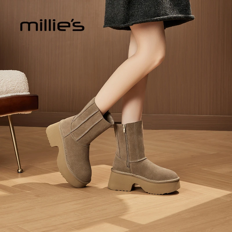 妙丽人鱼雪地靴女鞋冬季爆款加绒加厚中筒铅笔靴时尚休闲防滑靴子