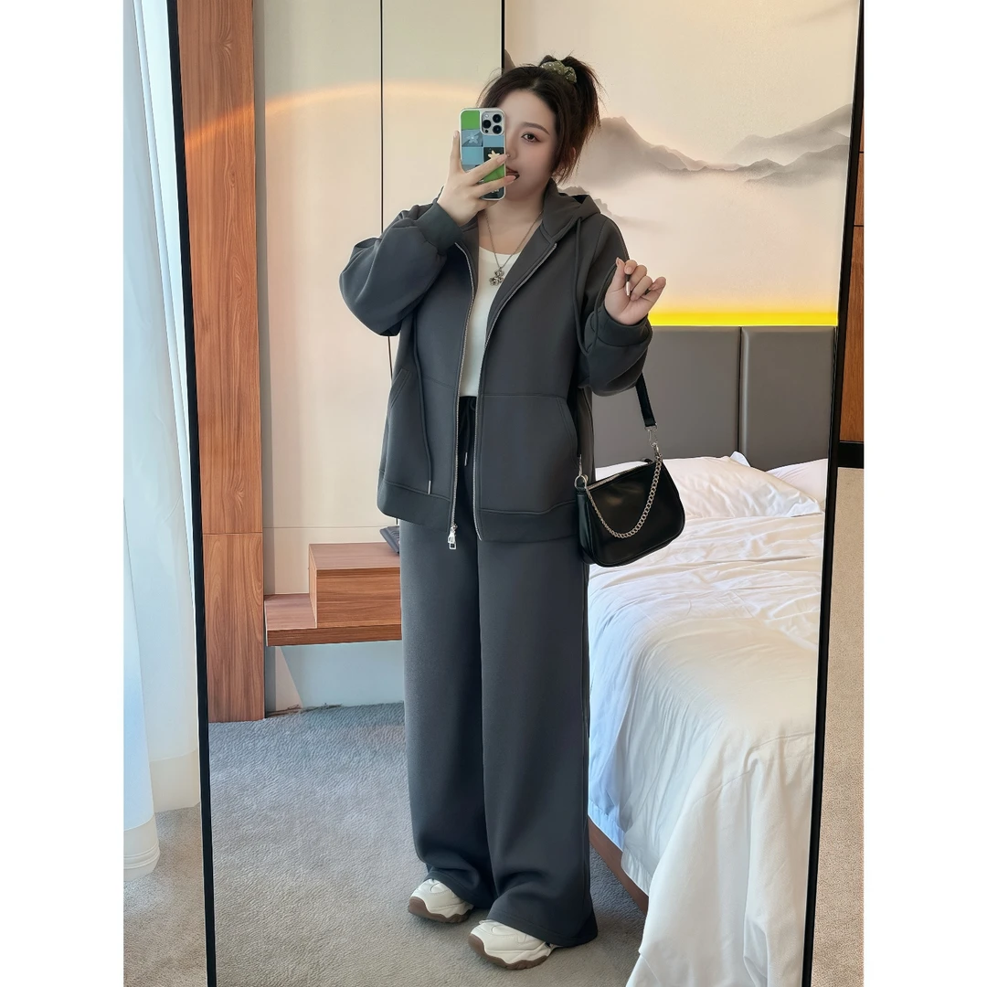 可可淡奶 / 韩系加绒款卫衣卫裤套装1031花契200斤胖mm ~小琪推荐