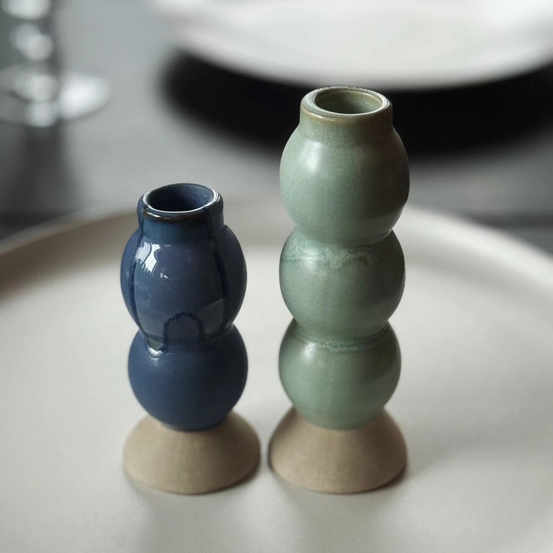 收集时光 融化甜蜜 蓝绿窑变糖果烛台 陶瓷家居装饰摆件 长蜡烛台