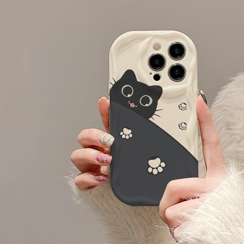 黑猫适用华为mate60手机壳苹果15pro/13/荣耀50小米vivo保护套