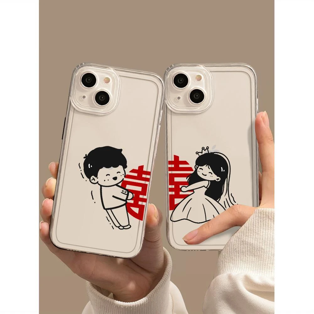 双喜情侣适用华为mate60手机壳苹果15pro/13/荣耀50小米vivo软壳