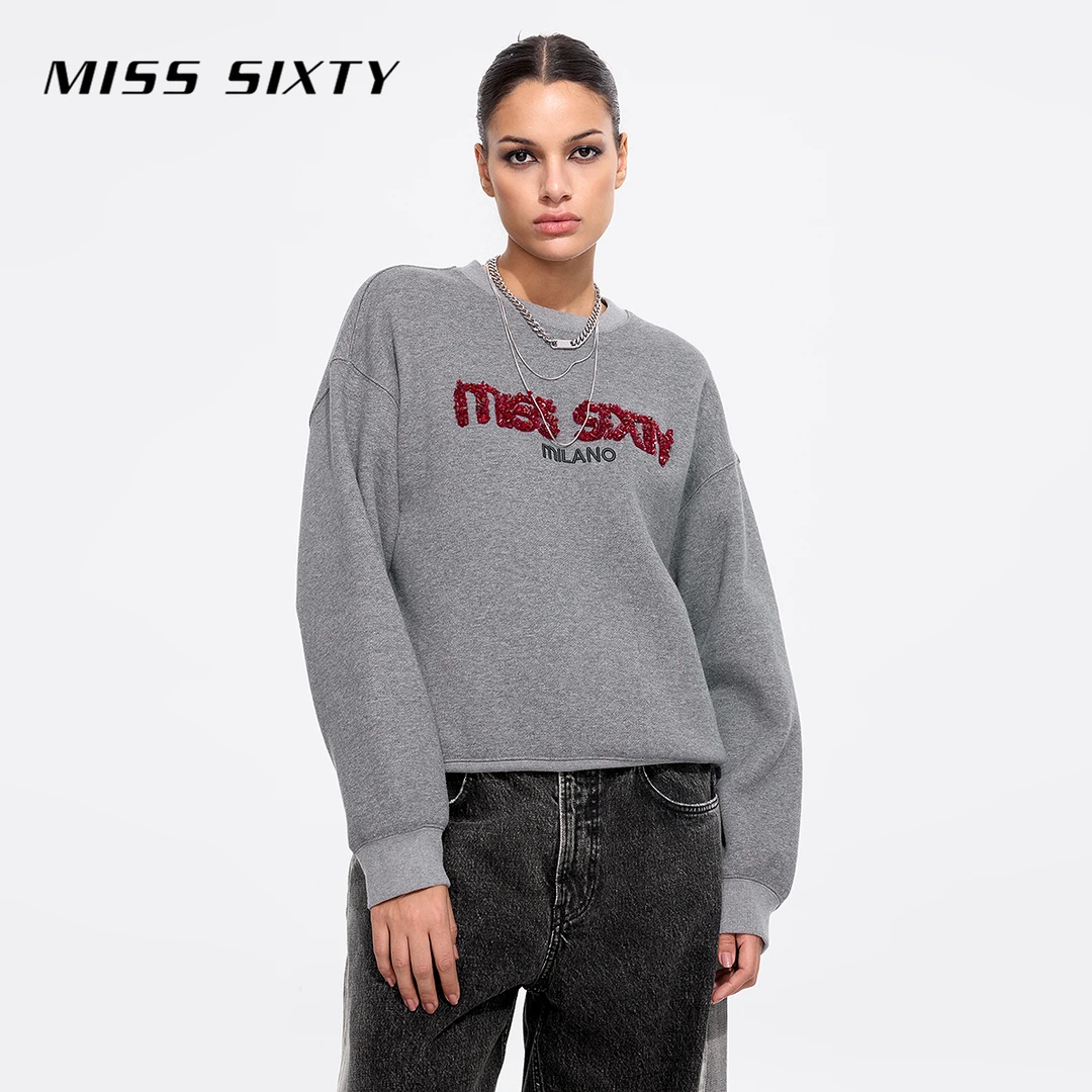 【Sasa专享】Miss Sixty冬新款卫衣重工绣花撞色加绒落肩袖
