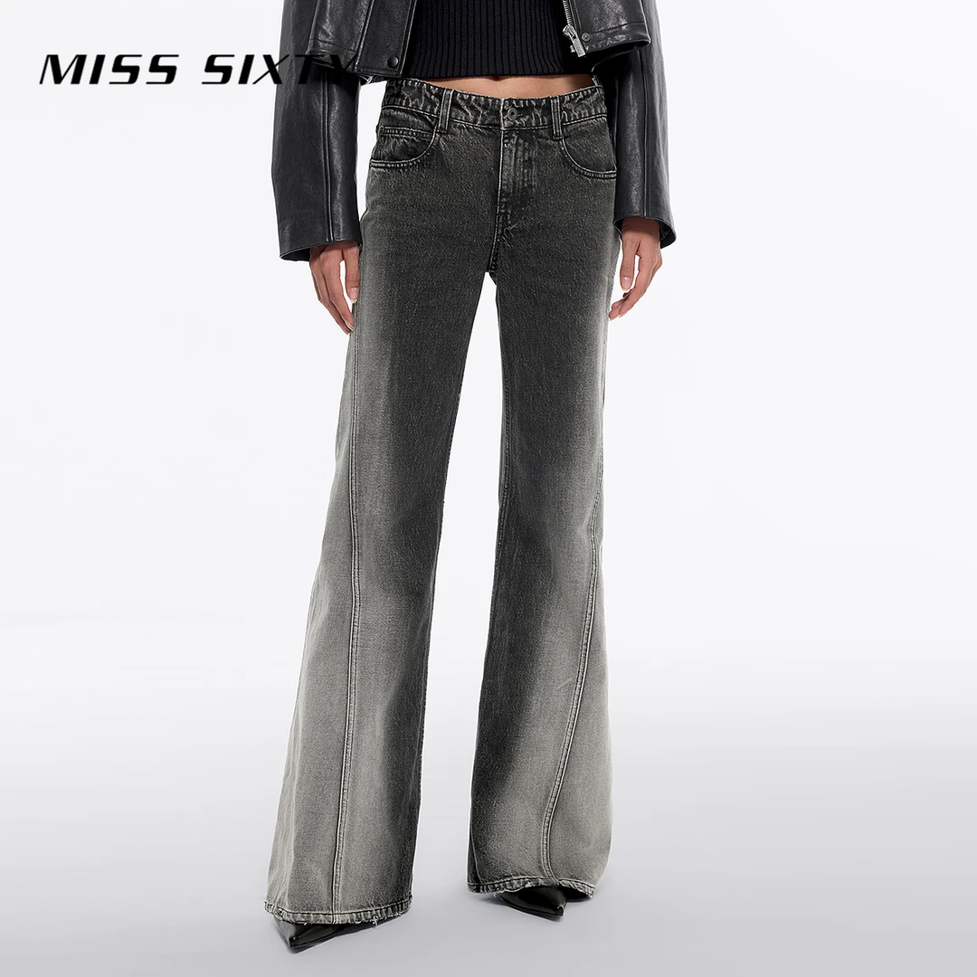【贤哥专属】Miss Sixty新款牛仔裤女复古磨白做旧微喇裤显瘦百搭