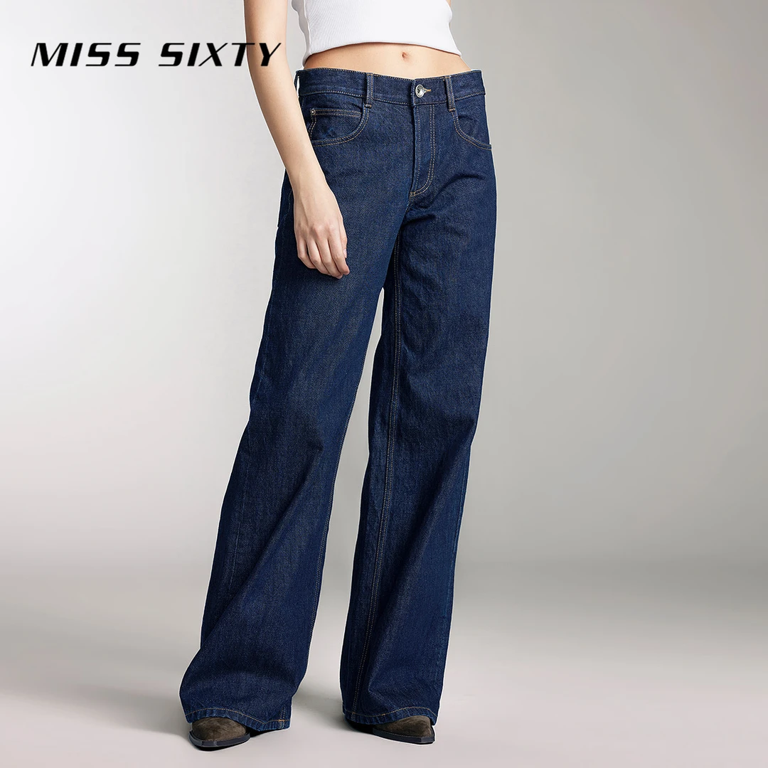 Miss Sixty秋新款牛仔裤女低腰纽扣直筒百搭简约复古风长裤流光风