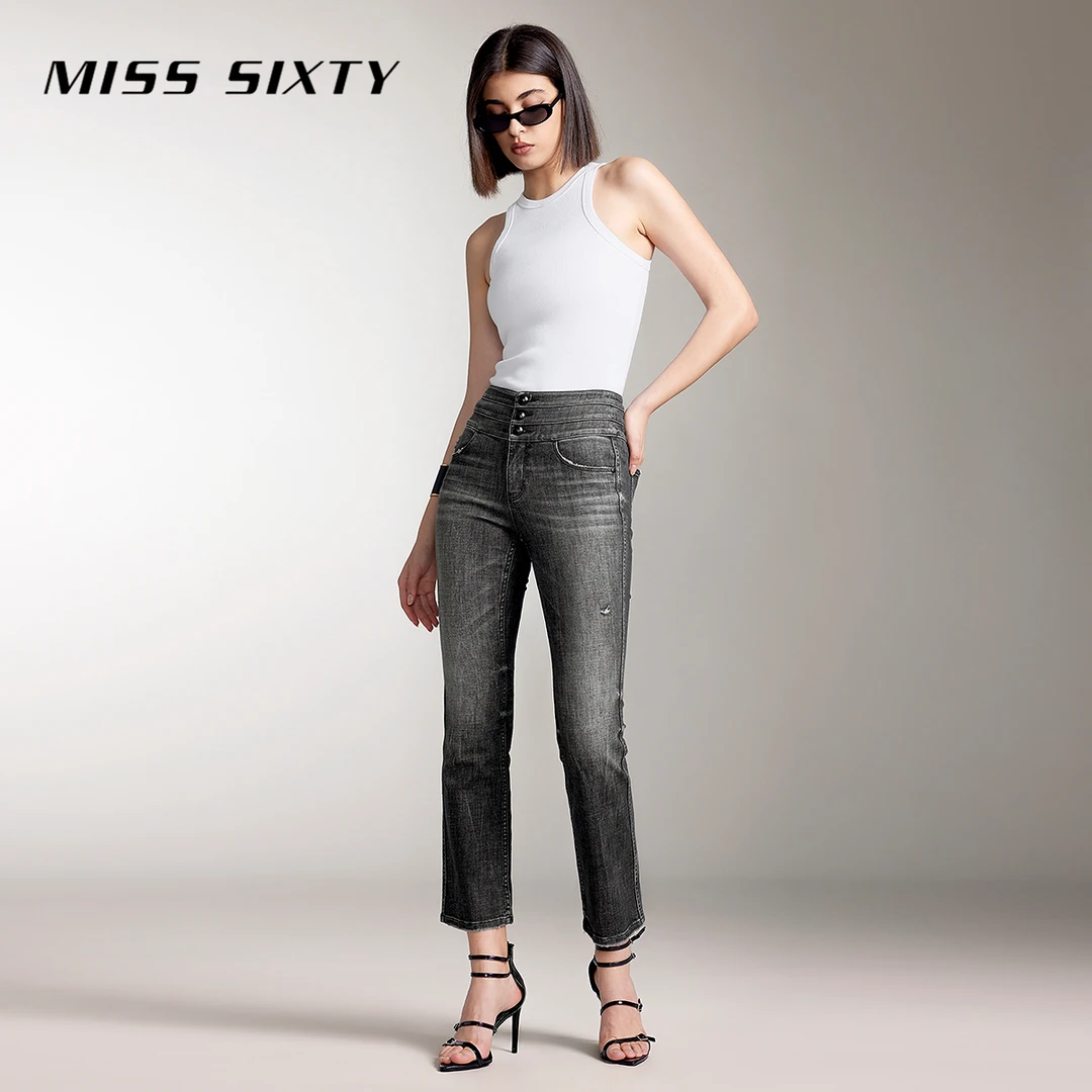 【贤哥专属】【进口牛仔面料】Miss Sixty秋季新款牛仔裤女三环腰八分